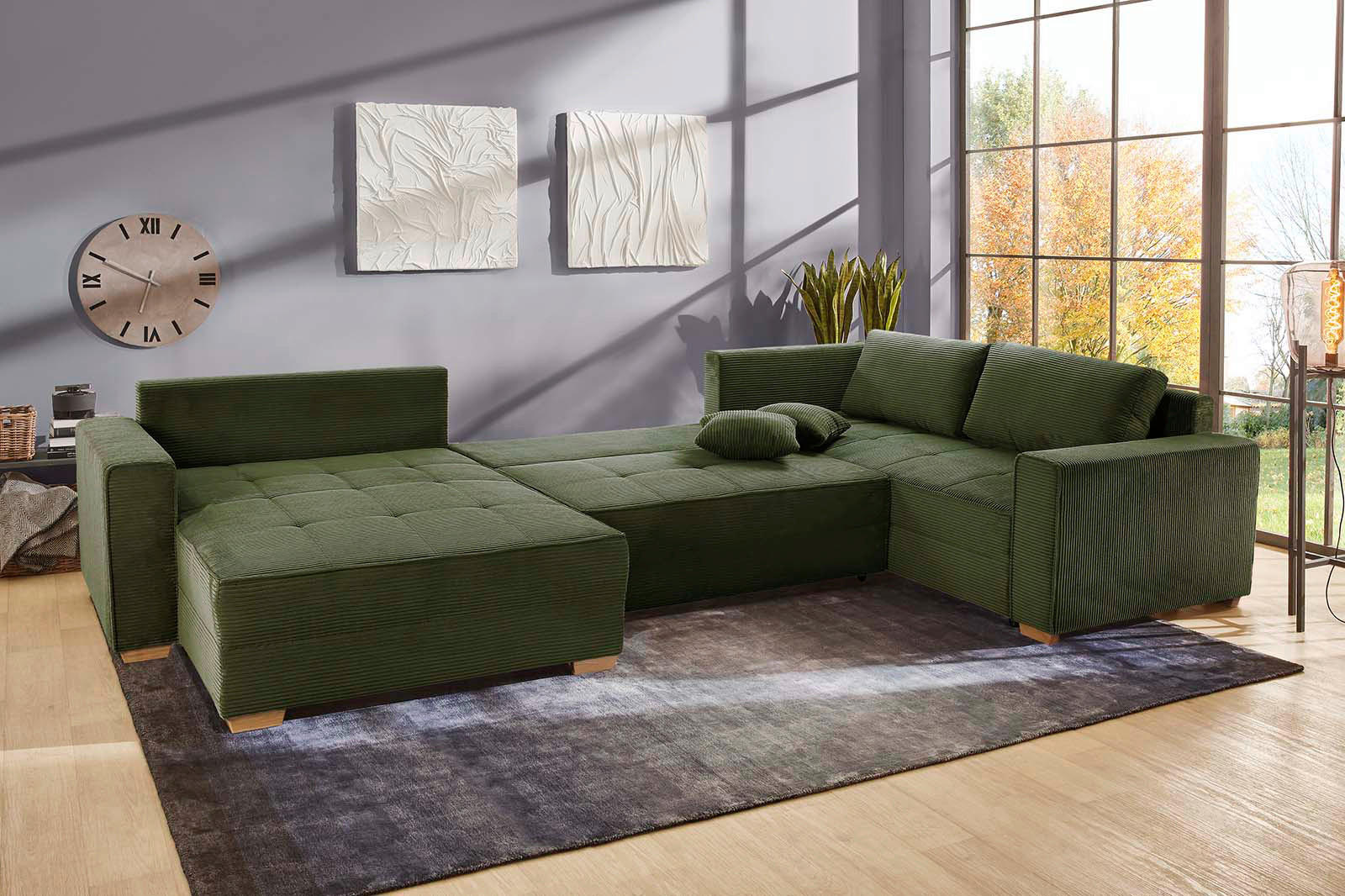 Wohnlandschaft grün Microfaser B/H/T: ca. 379x86x227 cm Brixen_Wohnlandschaft - Eiche/grün (379,00/86,00/227,00cm)