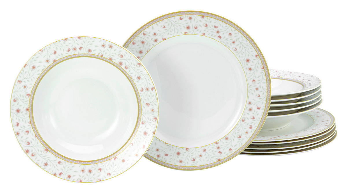 CreaTable Tafelservice Emilia weiß Porzellan 12 tlg. Emilia - weiß/creme - CreaTable
