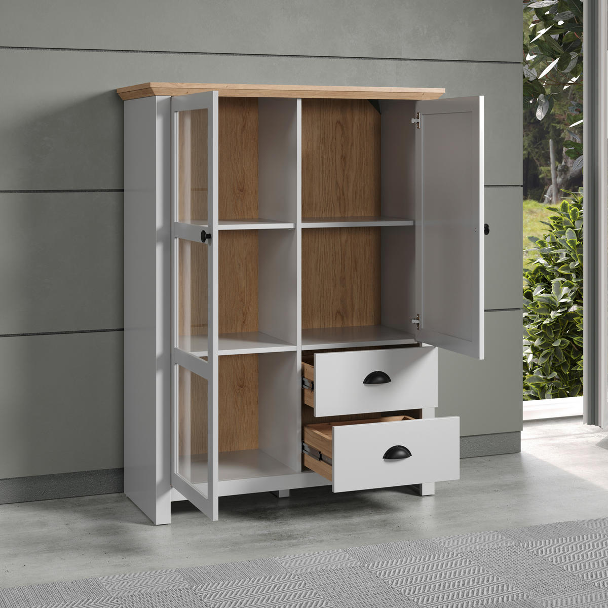 Highboard Landside Lichtgrau Eiche Artisan Nachbildung B/H/T: ca. 97x130x41 cm Landside - Lichtgrau/Eiche (97,00/130,00/41,00cm) - Trendteam