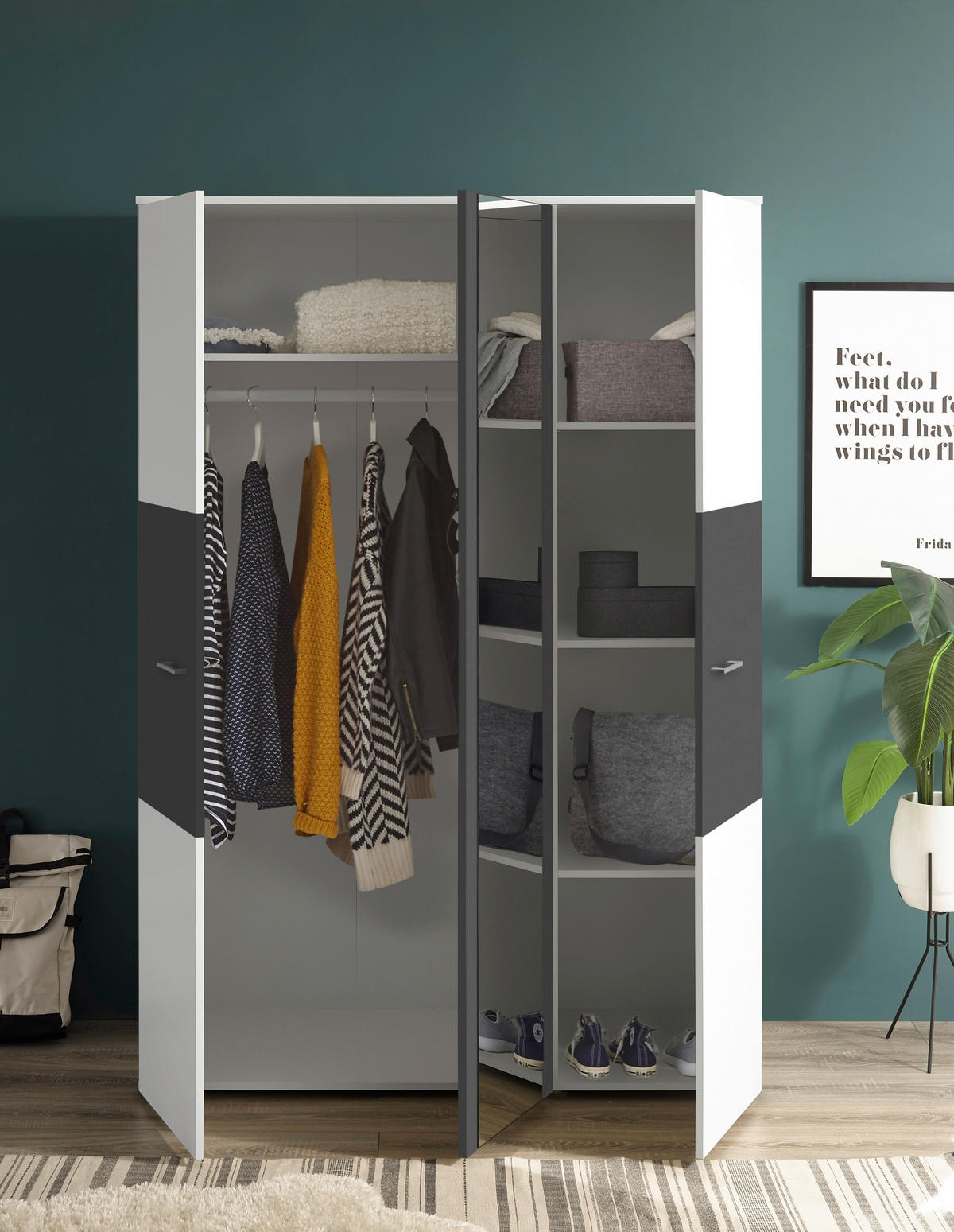 Kleiderschrank Alex weiß Graphit B/H/T: ca. 135x195x60 cm Alex - weiß/Graphit (135,00/195,00/60,00cm)