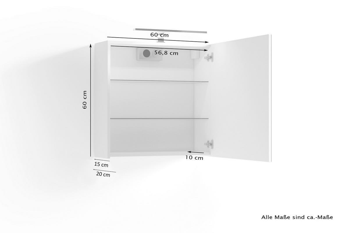 Spiegelschrank SPREE weiß B/H/T: ca. 60x60x20 cm SPREE - weiß (60,00/60,00/20,00cm) - byLIVING