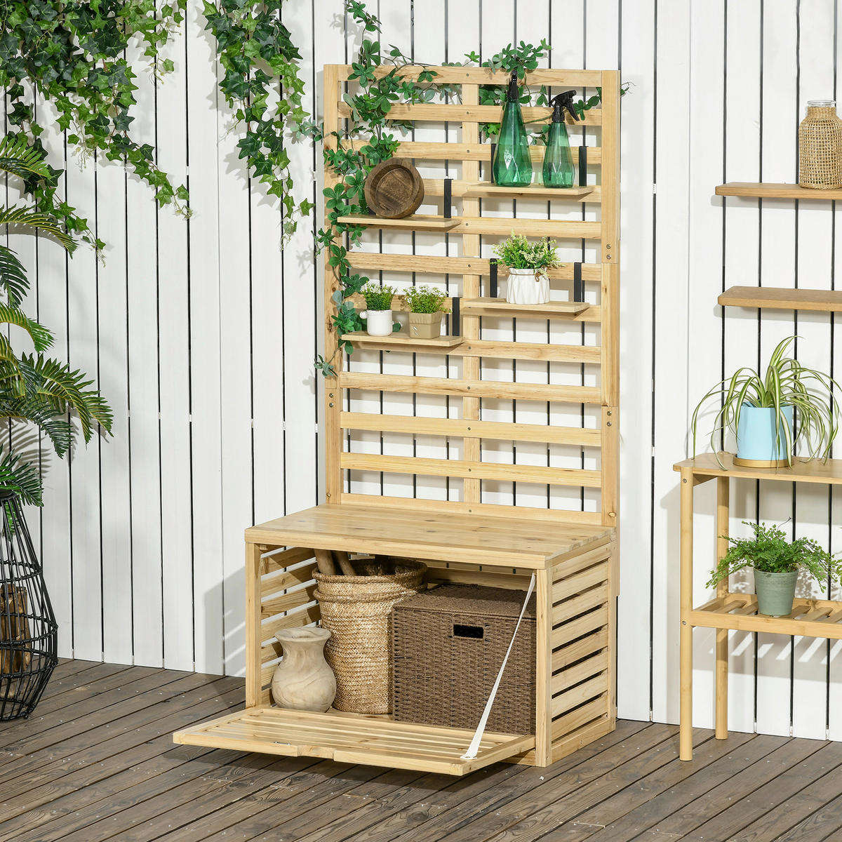 Outsunny Aufbewahrungsbox Aufbewahrungsbox - natur (80,00/45,00/160,00cm) - Outsunny