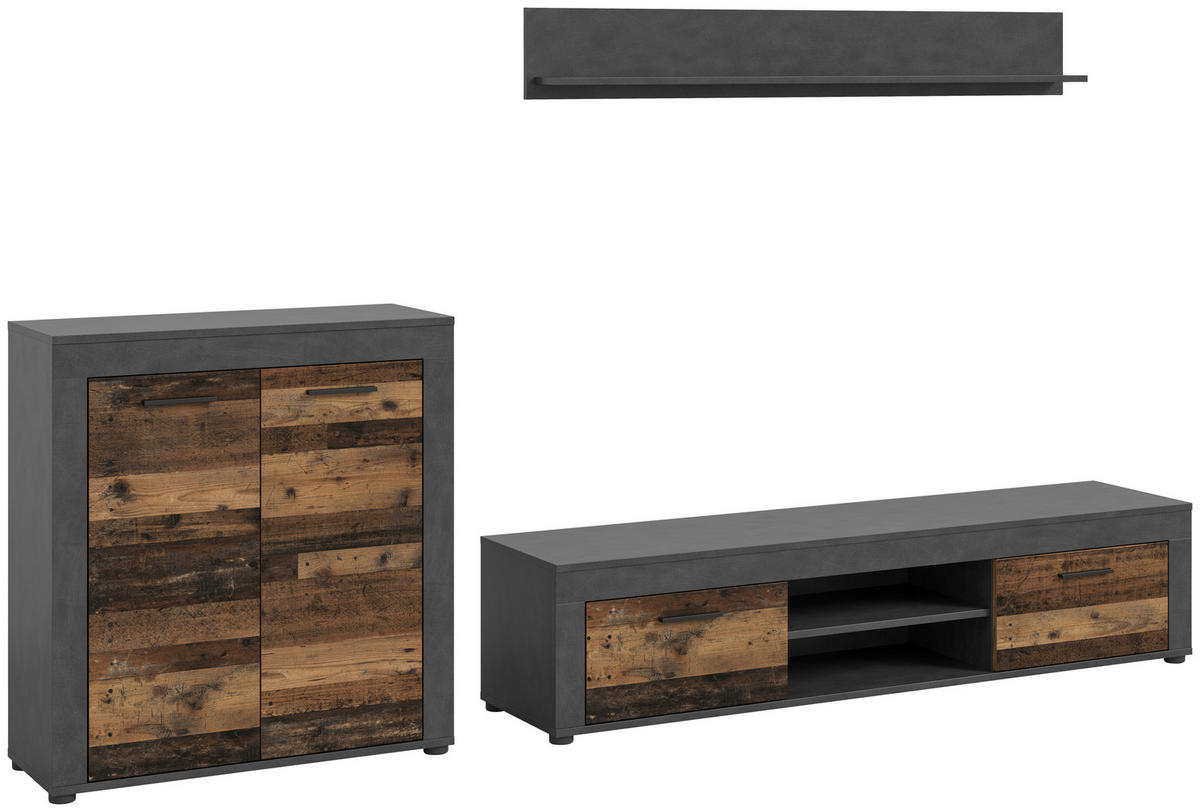 Wohnwand Jam Matera Nachbildung Old Wood Nachbildung B/H/T: ca. 159x255x35 cm Jam - (159,00/255,00/35,00cm) - xonox.home