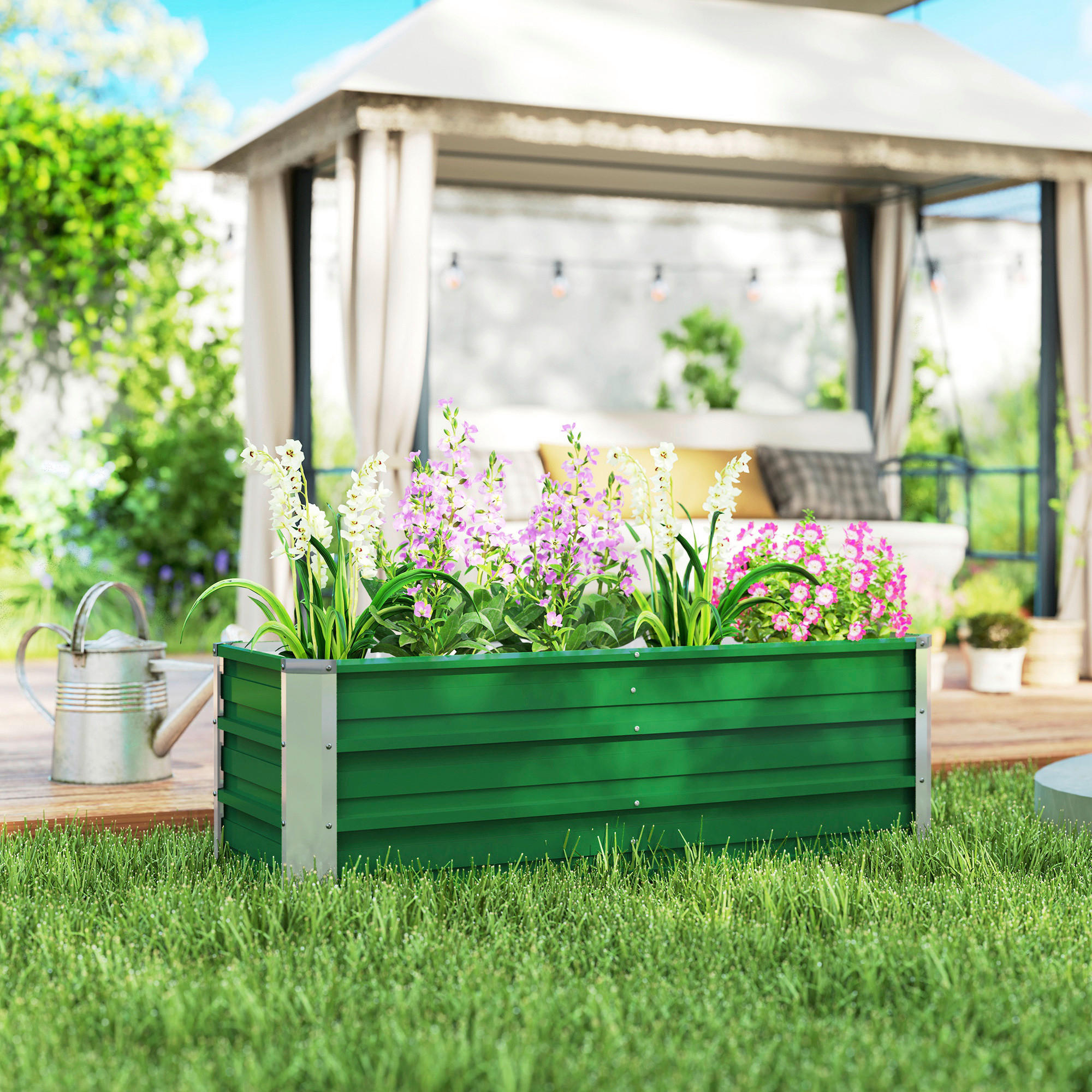Outsunny Gartenbeet grün Stahl B/H/L: ca. 47x40x125 cm Gartenbeet - grün (125,00/47,00/40,00cm) - Outsunny