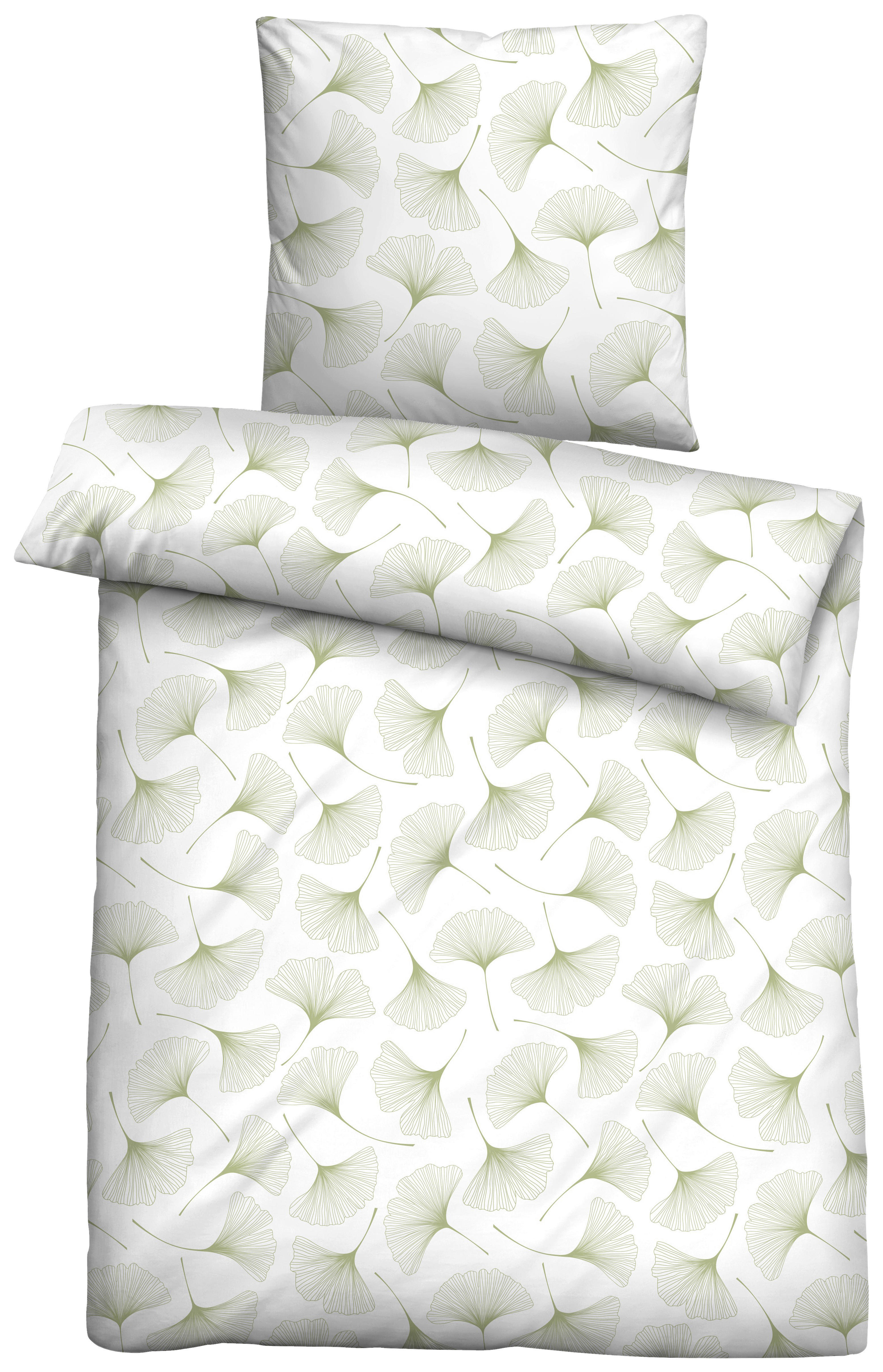 Baumwoll Bettwäsche Satin Bettwäsche_Satin_Gingko - weiß/grün (135,00/200,00cm) - Trendline by Biberna
