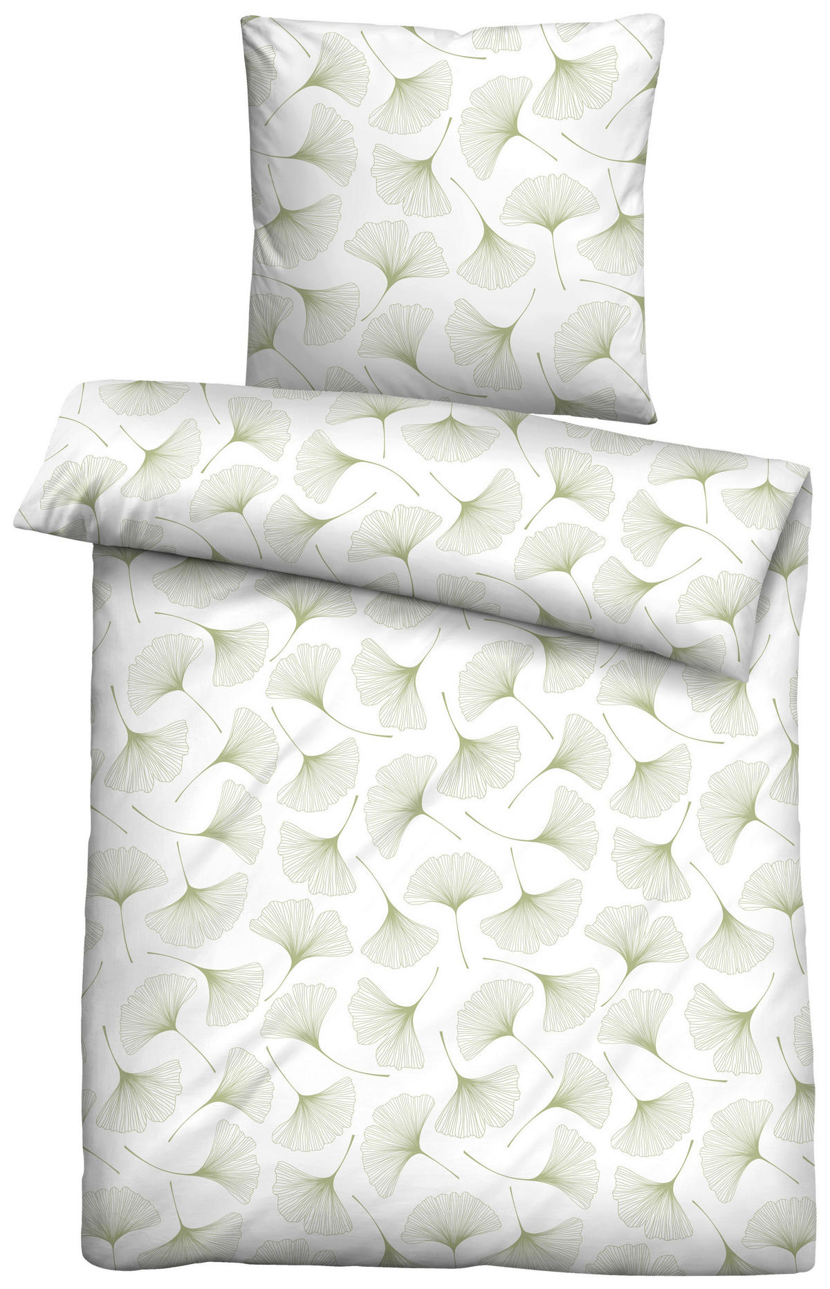 Baumwoll Bettwäsche Satin Bettwäsche_Satin_Gingko - weiß/grün (135,00/200,00cm) - Trendline by Biberna