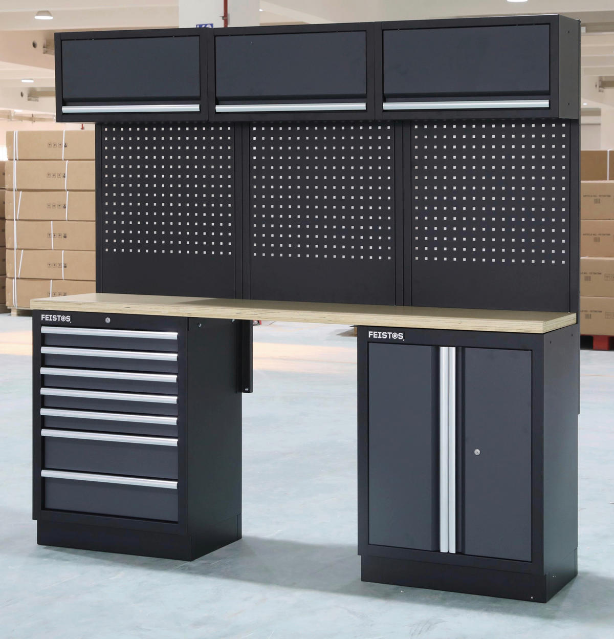 Werkstatteinrichtung Apollo anthrazit B/H/L: ca. 204x200x46 cm Apollo - schwarz/anthrazit (46,00/204,00/200,00cm) - Feistos