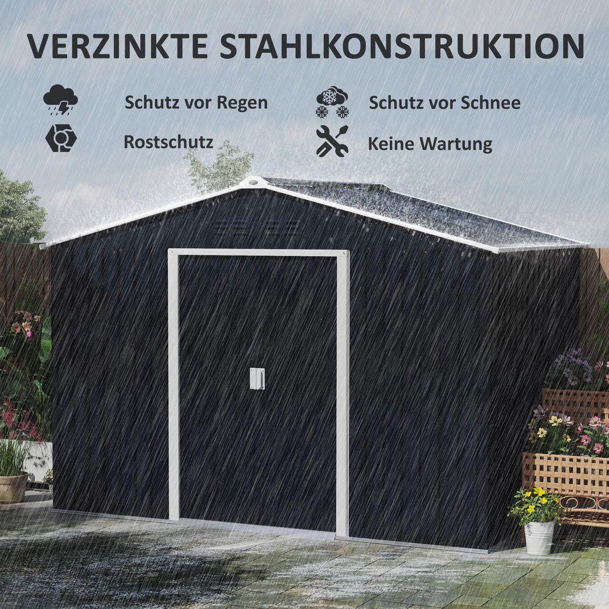Outsunny Gartenhaus dunkelgrau B/H/L: ca. 195x192x277 cm Gartenhaus - dunkelgrau (277,00/195,00/192,00cm) - Outsunny