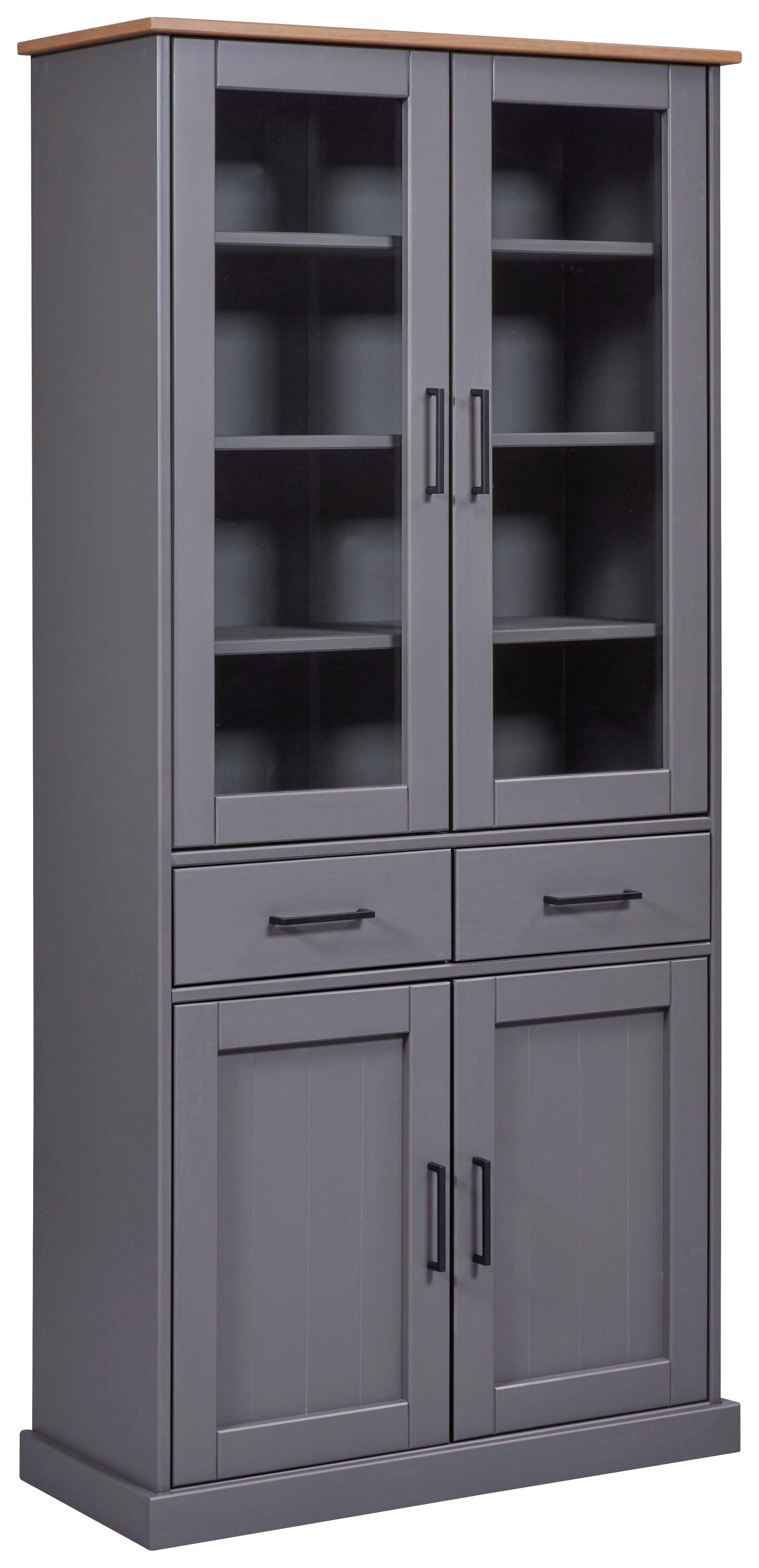Vitrine Forenzo grau lackiert Holz B/H/L: ca. 38,4x190x90 cm Forenzo - grau (90,00/38,40/190,00cm) - Inter Link