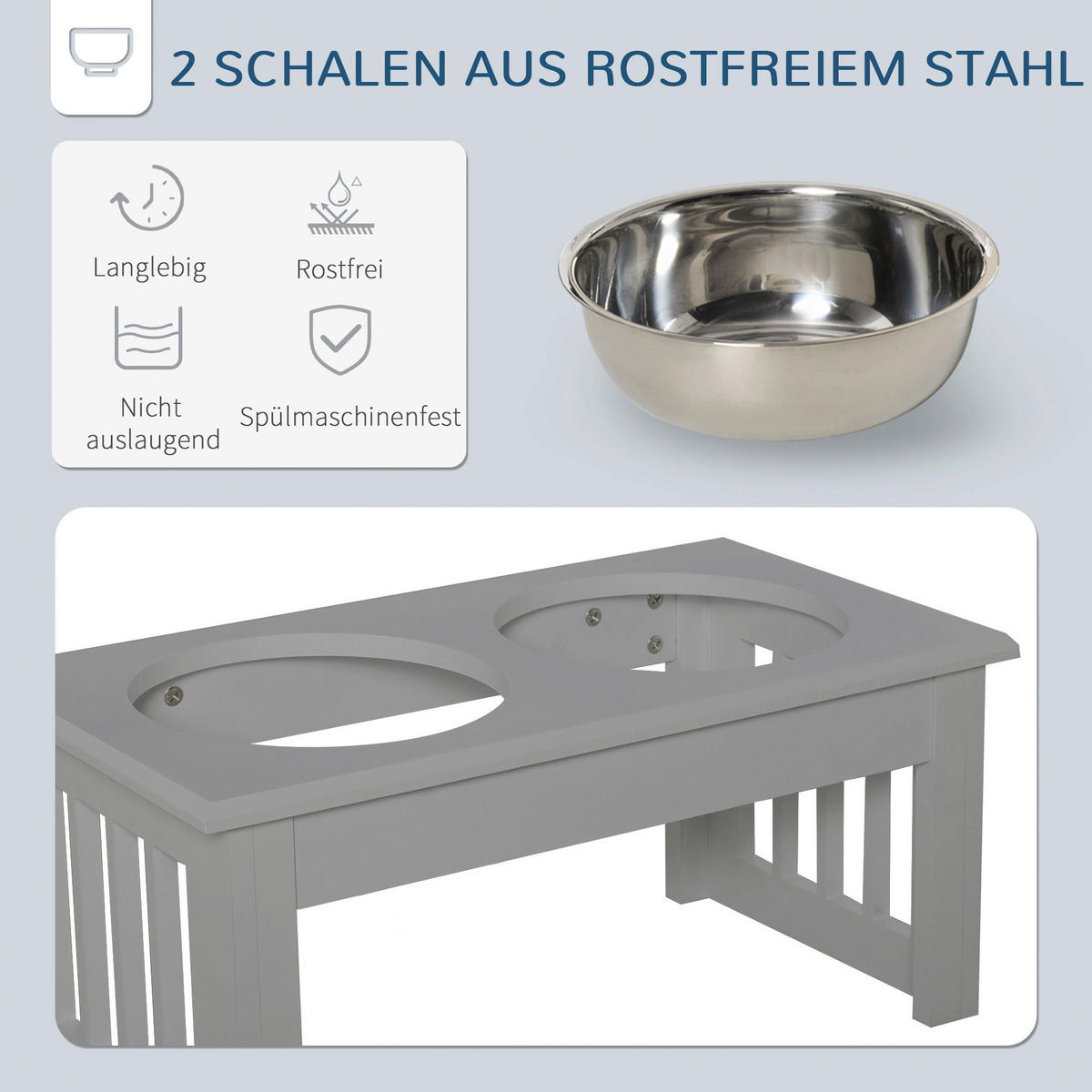 PawHut Futternapf grau MDF B/H/L: ca. 24x15x44 cm Futternapf - grau (44,00/24,00/15,00cm) - PawHut