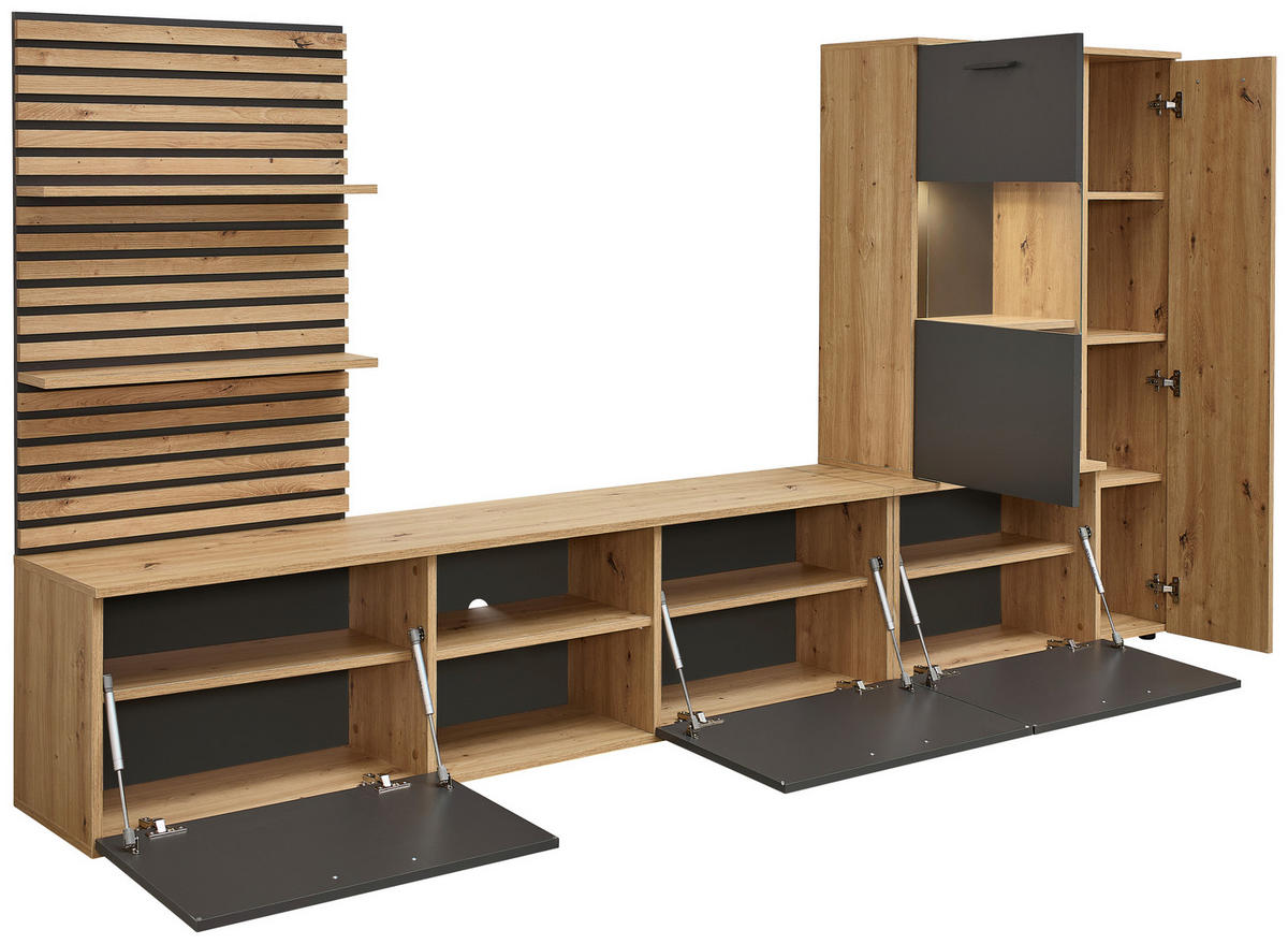 Wohnwand Heathrow Eiche Artisan Nachbildung anthrazit B/H/T: ca. 250x135x38 cm Heathrow - Eiche/anthrazit (250,00/135,00/38,00cm)