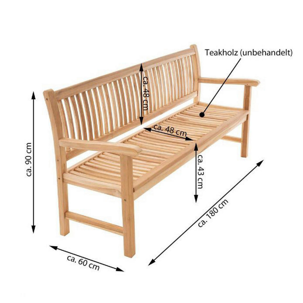 VCM Gartenbank braun Teakholz B/H/L: ca. 60x90x180 cm Gartenbank_3-Sitzer - braun (180,00/60,00/90,00cm) - VCM