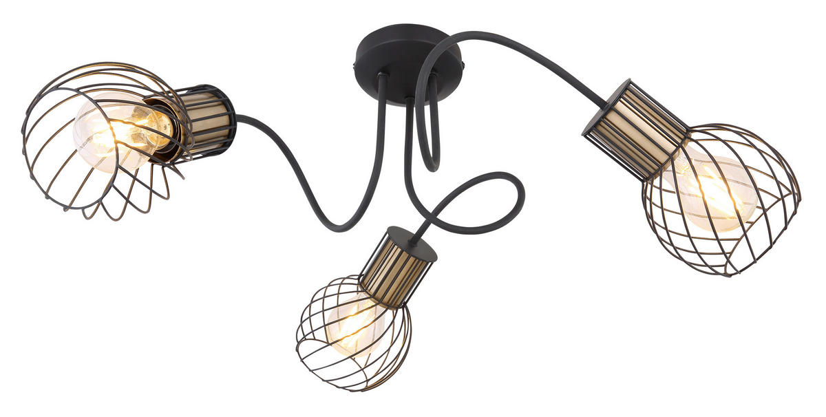 GLOBO Deckenleuchte gold schwarz Metall H/D: ca. 24x60 cm E27 3 Brennstellen ARGUSTO - gold/schwarz (60,00/24,00cm) - GLOBO