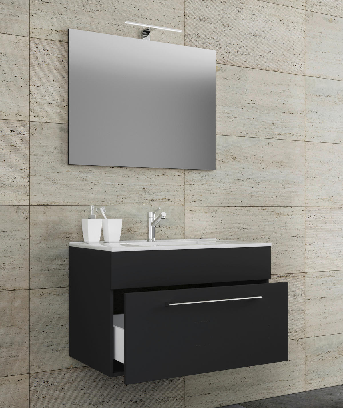 Waschplatz 3tlg-Badinos schwarz B/H/T: ca. 80x50x46 cm 3tlg-Badinos - schwarz (80,00/50,00/46,00cm) - VCM Möbel