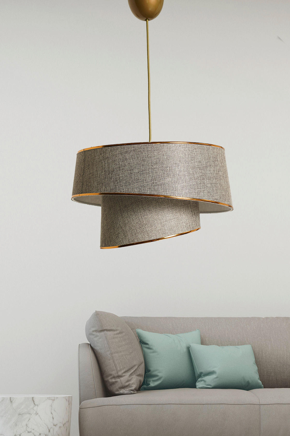 Opviq Pendelleuchte gold beige Stoff Metall B/H/L: ca. 32x70x32 cm E27 1 Brennstellen Barette - beige/gold (32,00/32,00/70,00cm) - Opviq