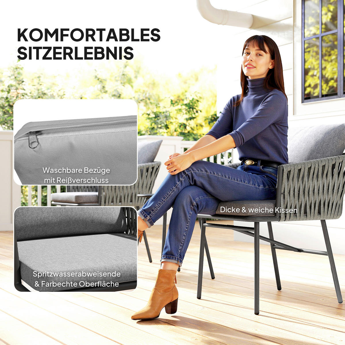 Outsunny Rattan Bistroset grau Polyethylen B/H/L: ca. 58x69x63 cm Rattan_Bistroset - grau (63,00/58,00/69,00cm) - Outsunny