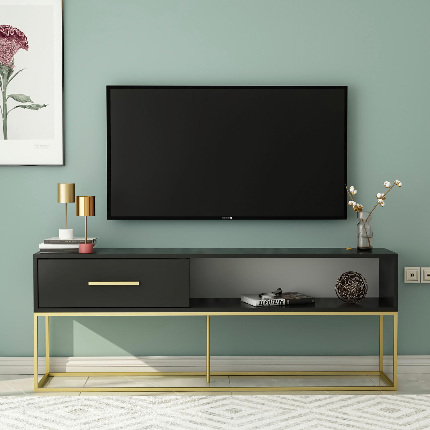 TV-Lowboard Mira schwarz B/H/T: ca. 160x60x35 cm Mira - schwarz (160,00/60,00/35,00cm) - moebel17