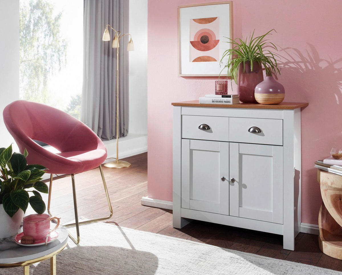 Sideboard weiß buche Nachbildung Alu B/H/T: ca. 79x81x34,5 cm Sideboard - weiß/buche (79,00/81,00/34,50cm) - Wohnling