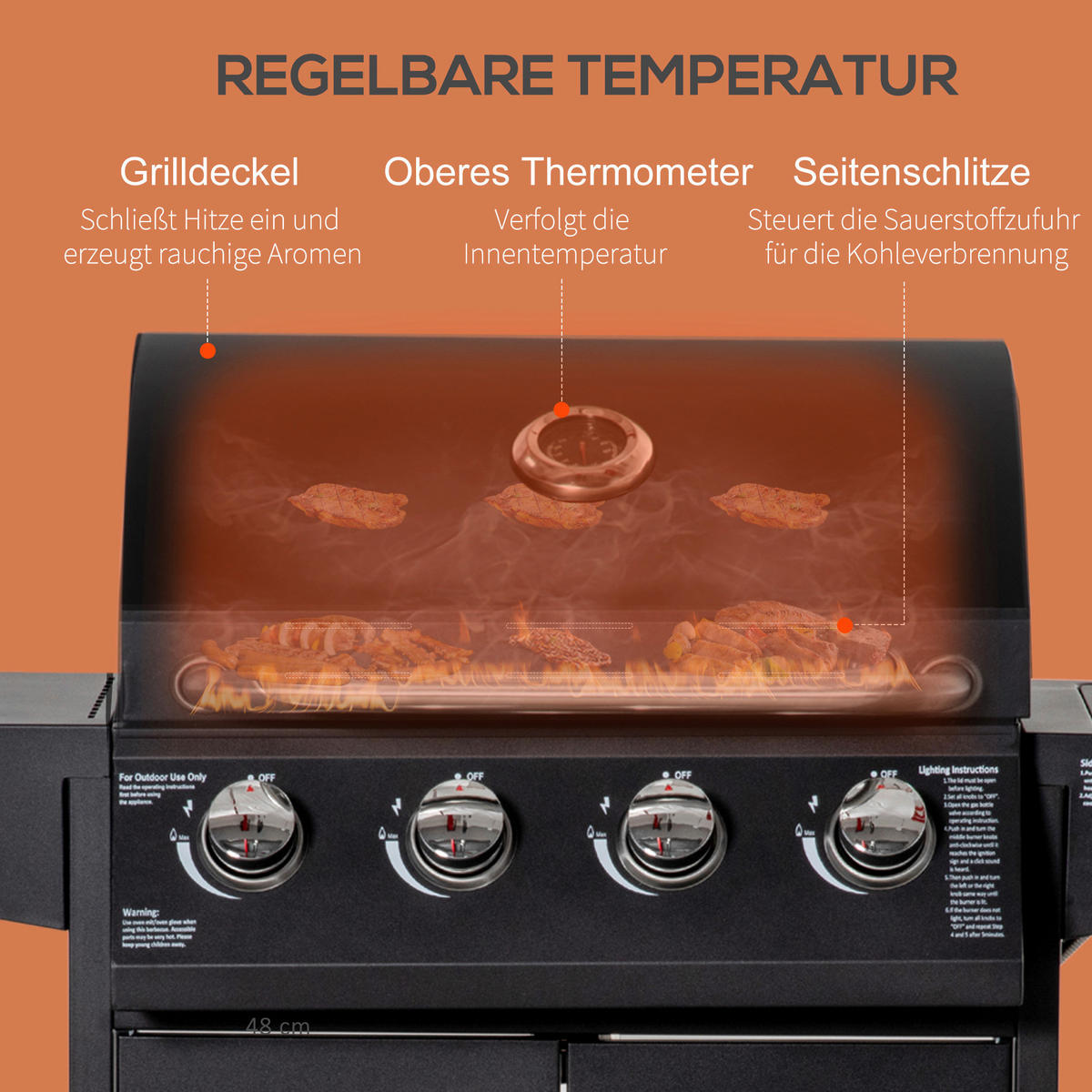 Outsunny Gasgrill Gasgrill - schwarz (132,40/55,00/109,00cm) - Outsunny
