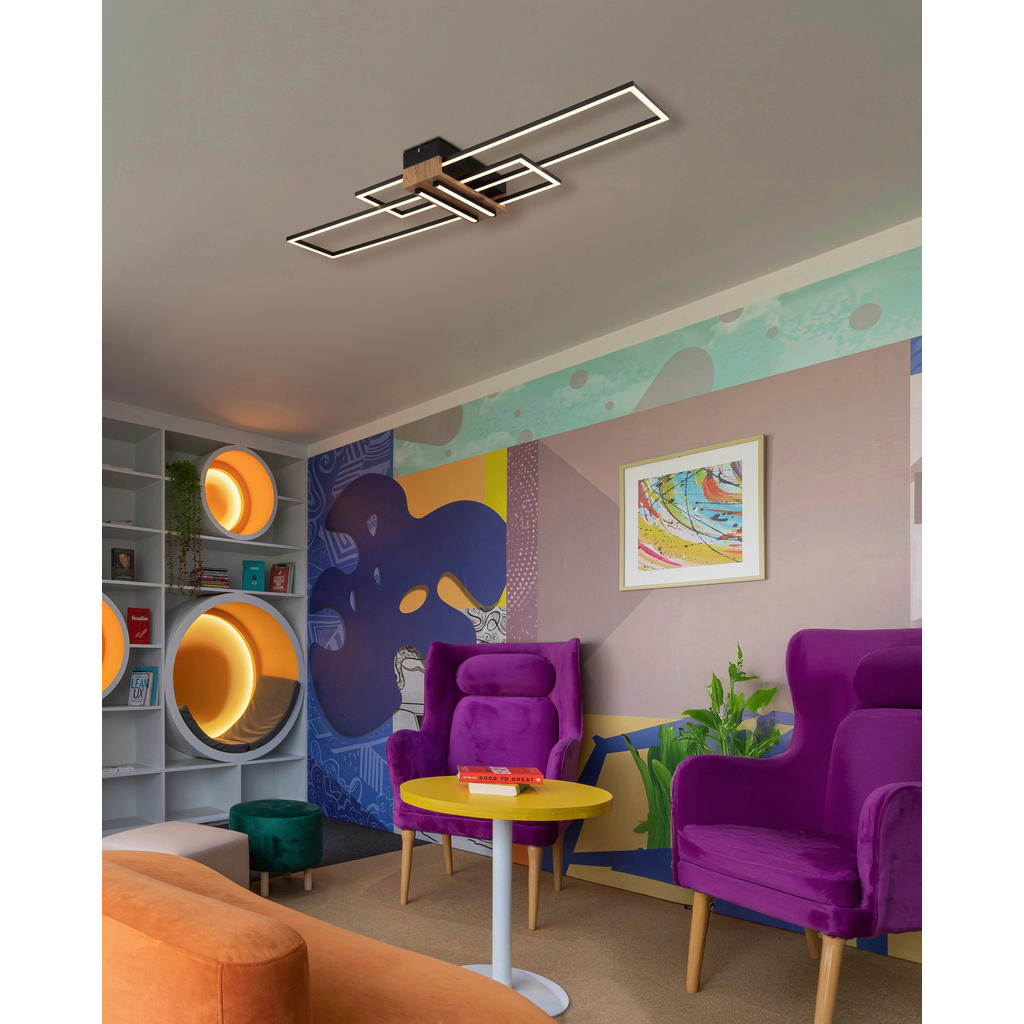 Thumbnail - GLOBO Deckenleuchte mattschwarz Opal Metall MDF B/H: ca. 100x9,7 cm 1 Brennstellen