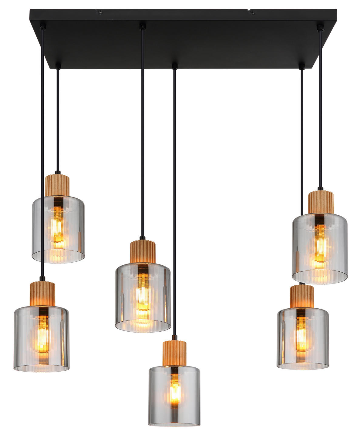 GLOBO Pendelleuchte Rauch schwarz dunkelbraun Glas Holz Metall B/H/L: ca. 33x120x67 cm E27 6 Brennstellen ALEIDIS - dunkelbraun/schwarz (67,00/33,00/120,00cm) - GLOBO