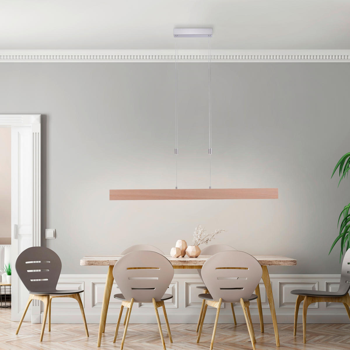 Just Light LED-Pendelleuchte AMANDA 11420-78 natur Aluminium B/H/T: ca. 110x160x5 cm 1.0 Brennstellen AMANDA - natur (110,00/160,00/5,00cm) - Just Light