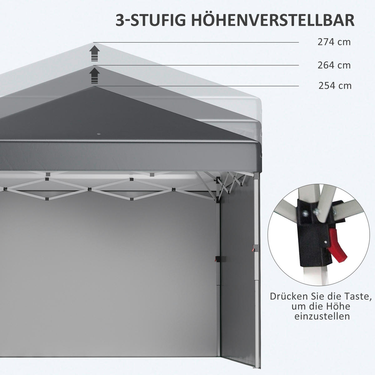 Outsunny Pavillon dunkelgrau Polypropylen B/H/L: ca. 297x297x274 cm Faltpavillon - dunkelgrau (274,00/297,00/297,00cm) - Outsunny