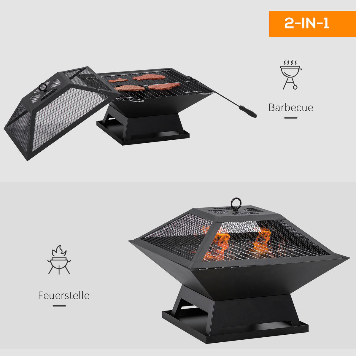 Outsunny Feuerstelle mit Grillrost Feuerstelle_mit_Grillrost - schwarz (45,00/45,00/34,00cm) - Outsunny
