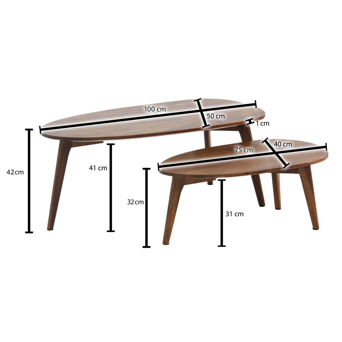 Couchtisch 2er.-Set.  B/H/T: ca. 100x42x50 cm 2er.-Set. - (100,00/42,00/50,00cm) - Wohnling