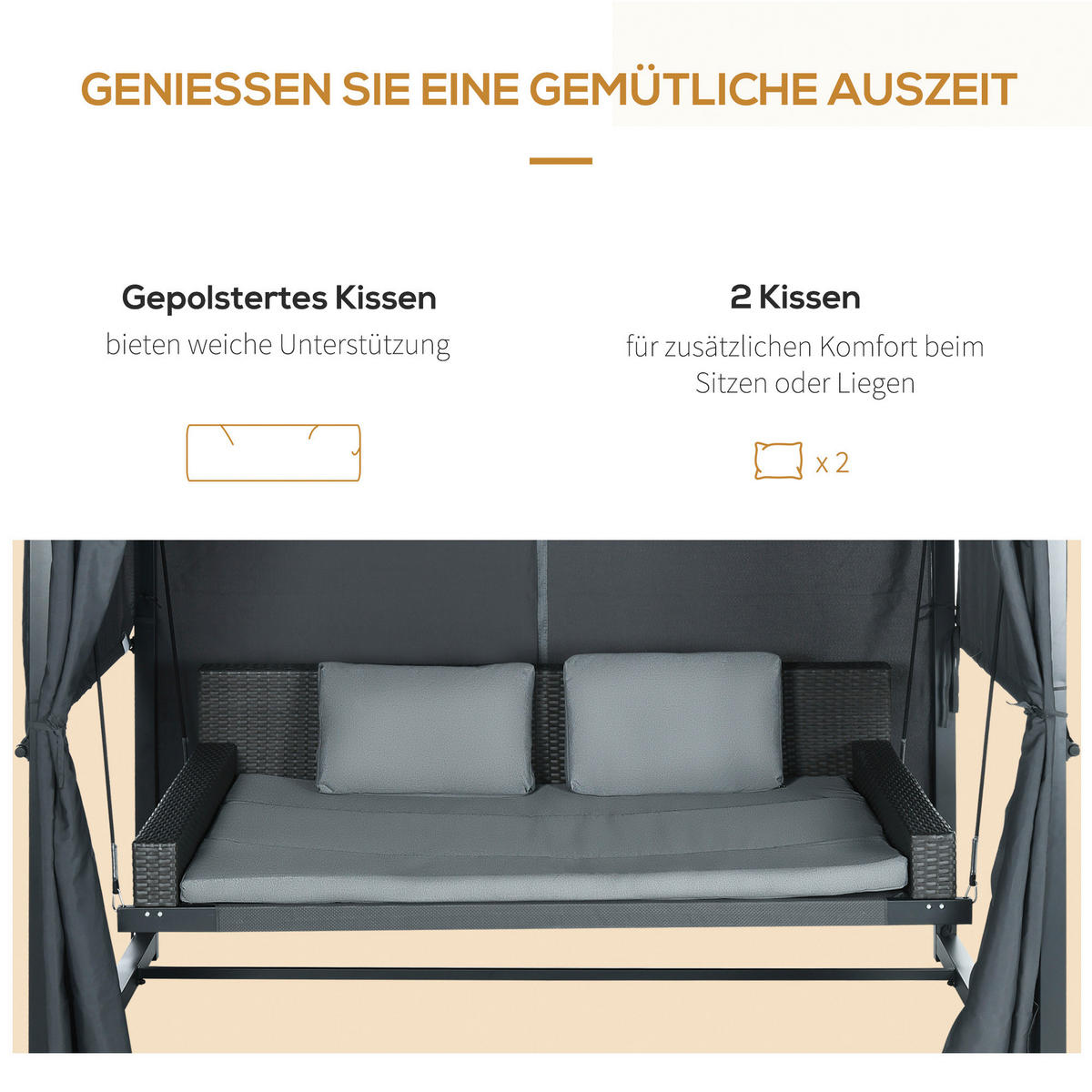 Outsunny Hollywoodschaukel mit Pergola dunkelgrau Polyethylen B/H/L: ca. 180x210x235 cm Hollywoodschaukel_mit_Pergola - dunkelgrau (235,00/180,00/210,00cm) - Outsunny