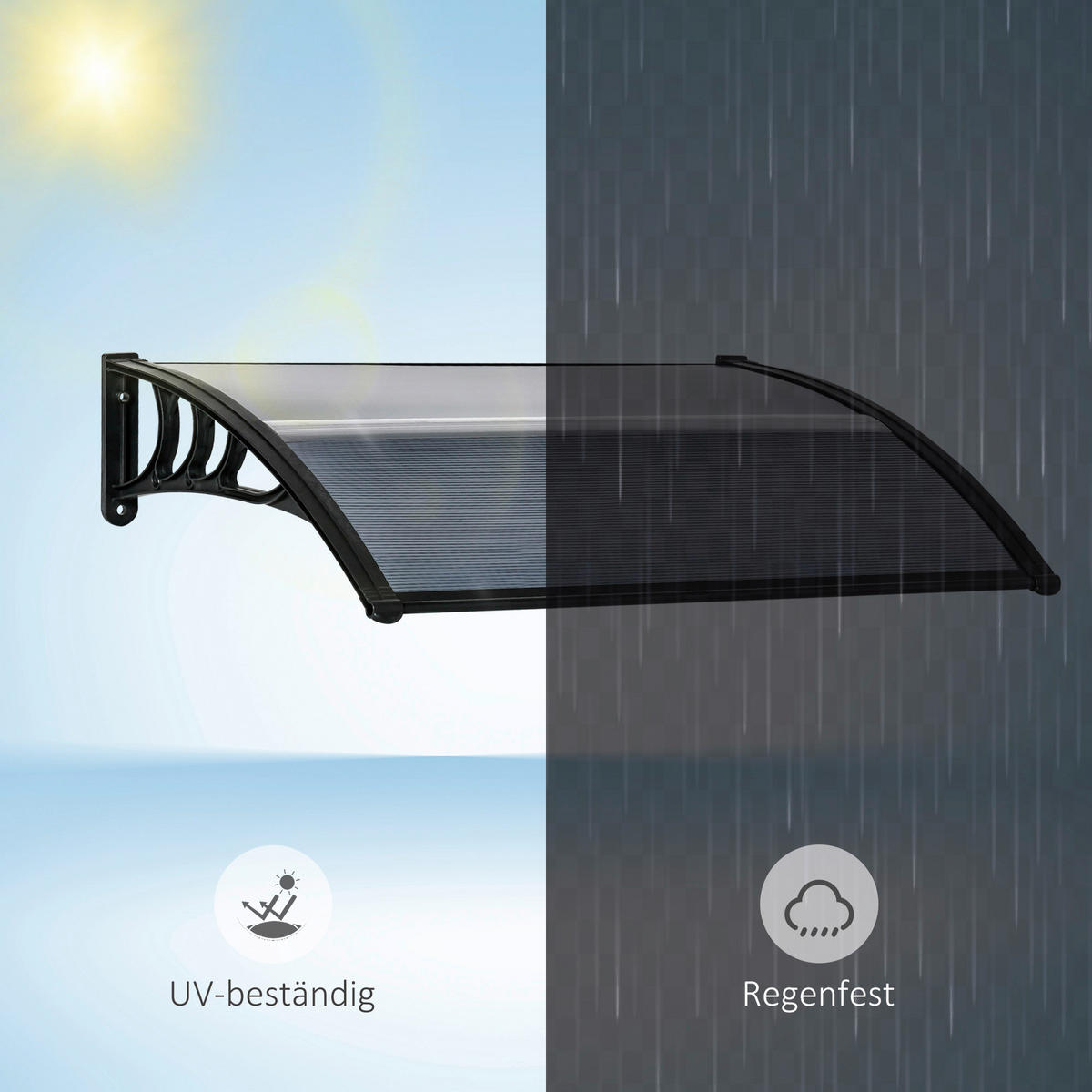 Outsunny Vordach für Haustür schwarz B/H/L: ca. 75x23x100 cm Vordach für Haustür - schwarz (100,00/75,00/23,00cm) - Outsunny