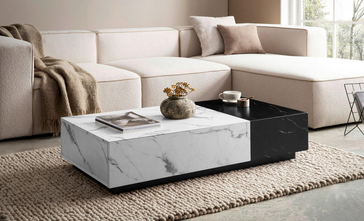 Couchtisch schwarz Marmor Optik weiß Marmor Optik B/H/T: ca. 120x28x60 cm Couchtisch - weiß/schwarz (120,00/28,00/60,00cm) - Wohnling