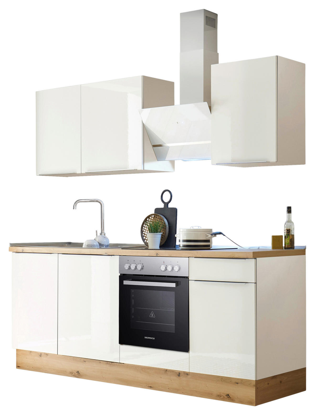 Respekta Küchenblock Marleen weiß Hochglanz B/H/T: ca. 220x211x60 cm Marleen - Eiche/weiß (220,00/211,00/60,00cm) - Respekta