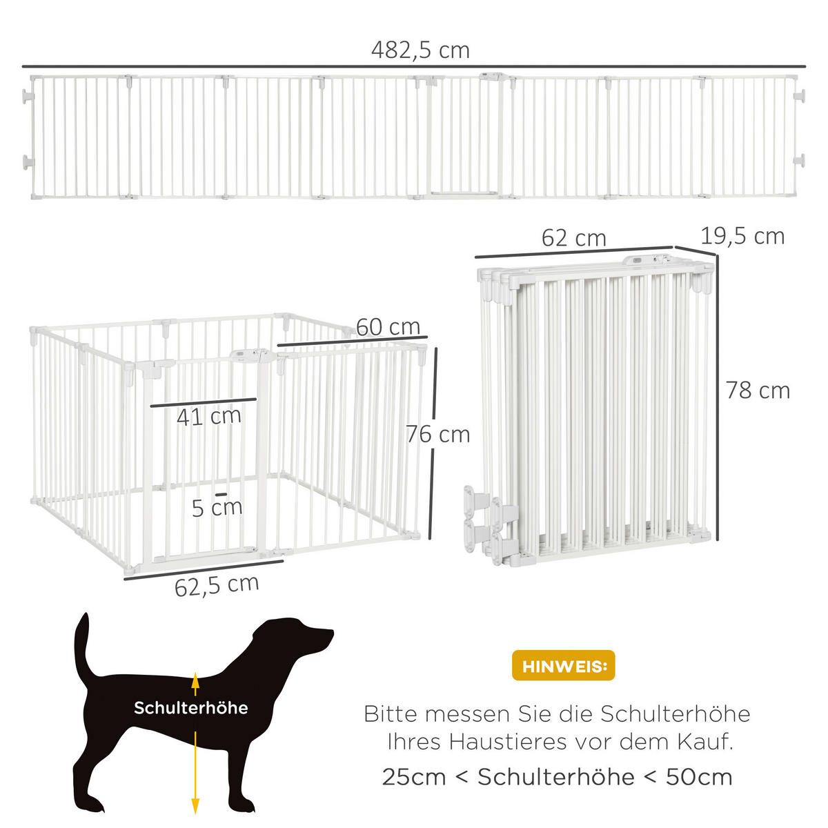 PawHut Hunde Absperrgitter Hunde Absperrgitter - (482,50/2,00/76,00cm) - PawHut