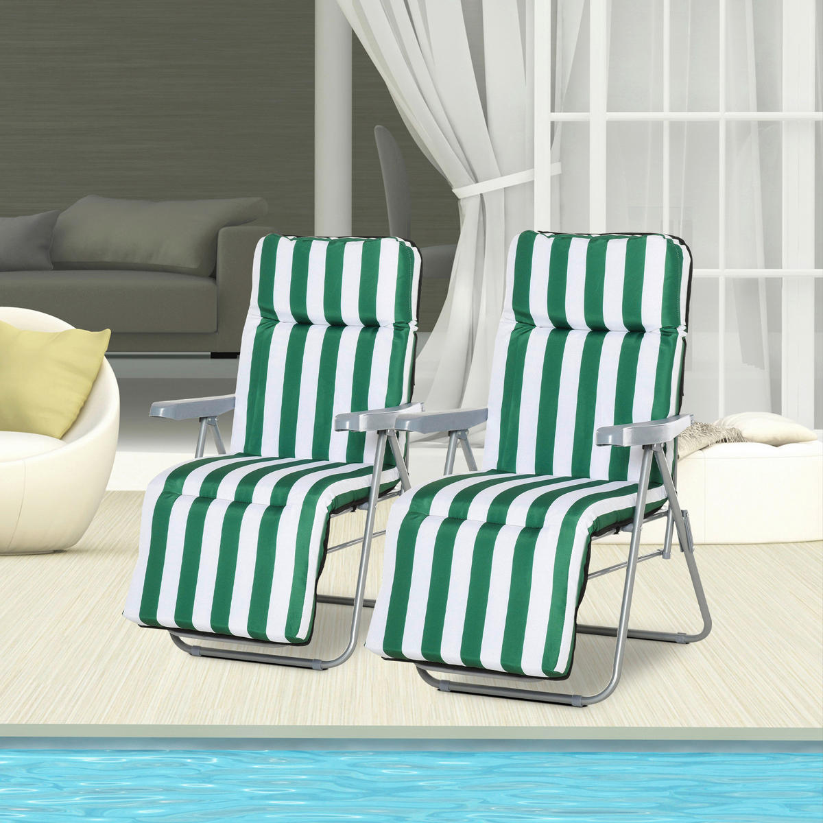 Outsunny Gartenliege weiß Stahl B/H/L: ca. 75x102x60 cm Gartenliege - weiß/grün (60,00/75,00/102,00cm) - Outsunny