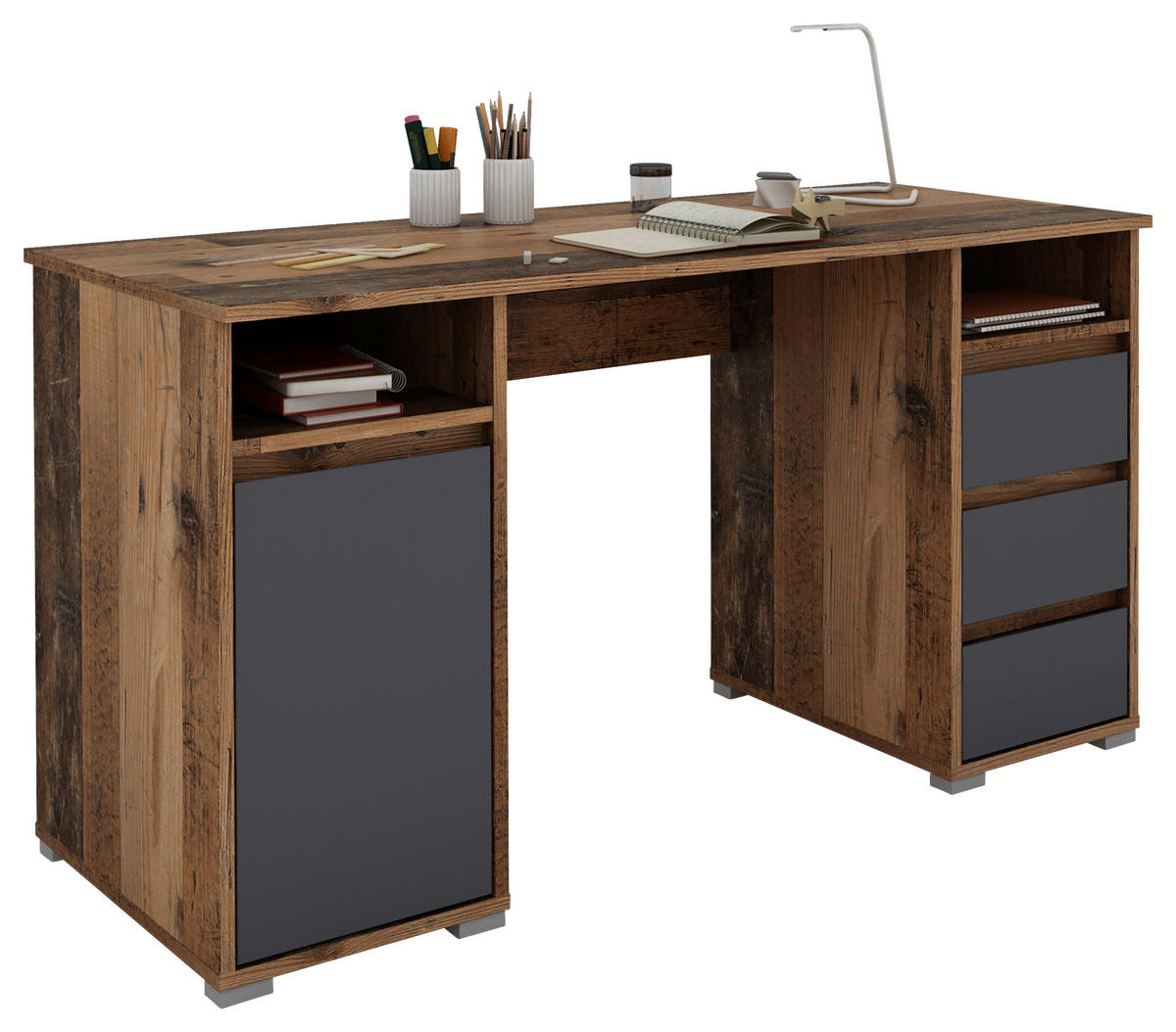 Schreibtisch LOBO Eiche Old Wood Nachbildung anthrazit B/H/T: ca. 138x75x55 cm LOBO - Eiche/anthrazit (138,00/75,00/55,00cm) - byLIVING
