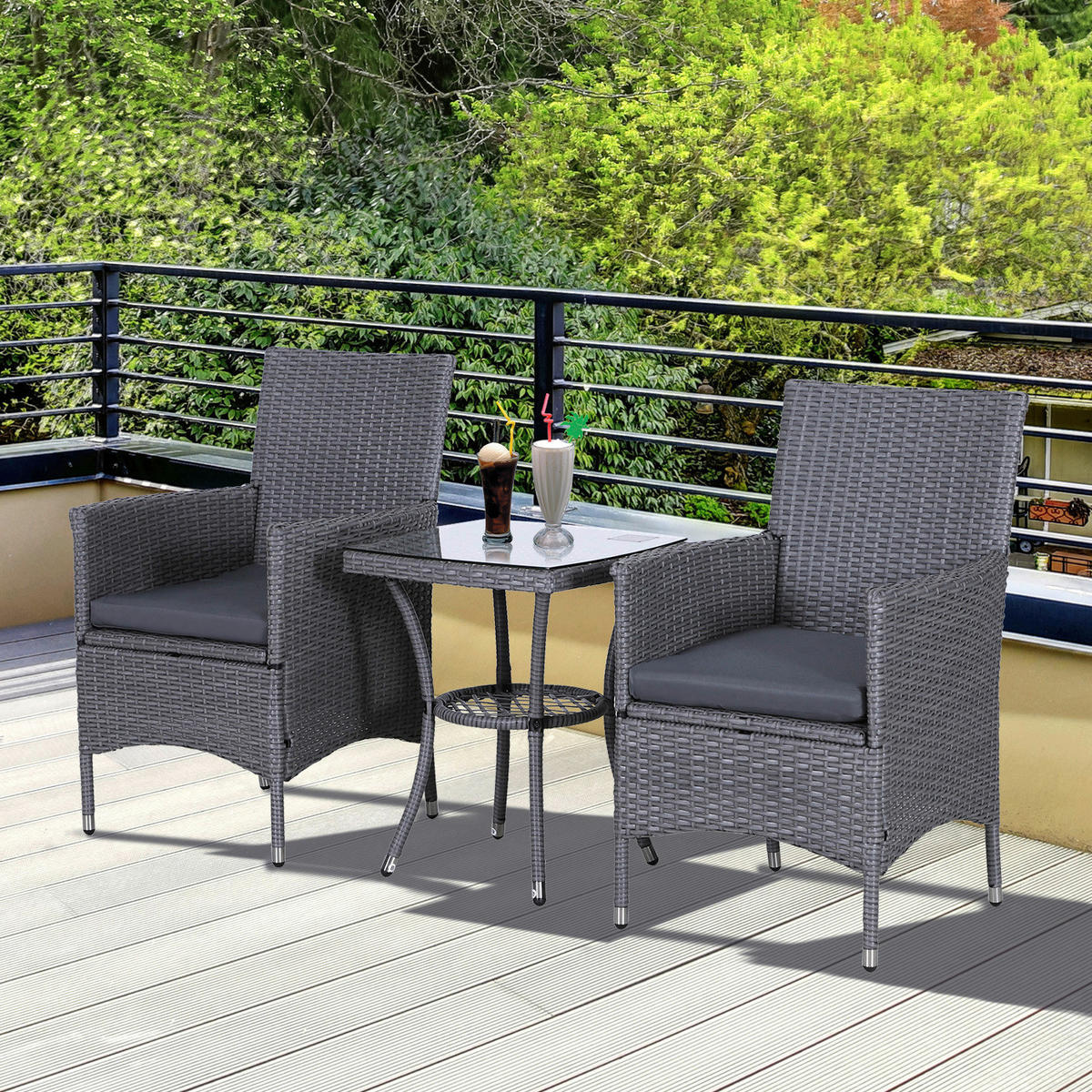 Outsunny Balkonset grau Stahl Balkonset 3tlg. grau - grau - Outsunny