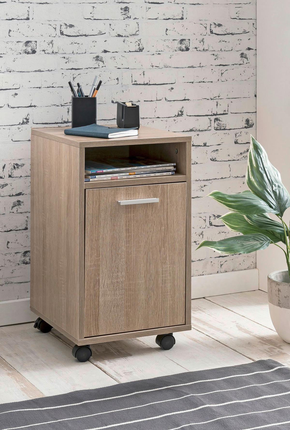 Rollcontainer braun Spanplatte B/H/T: ca. 33x60x38 cm Rollcontainer - braun (33,00/60,00/38,00cm) - Wohnling