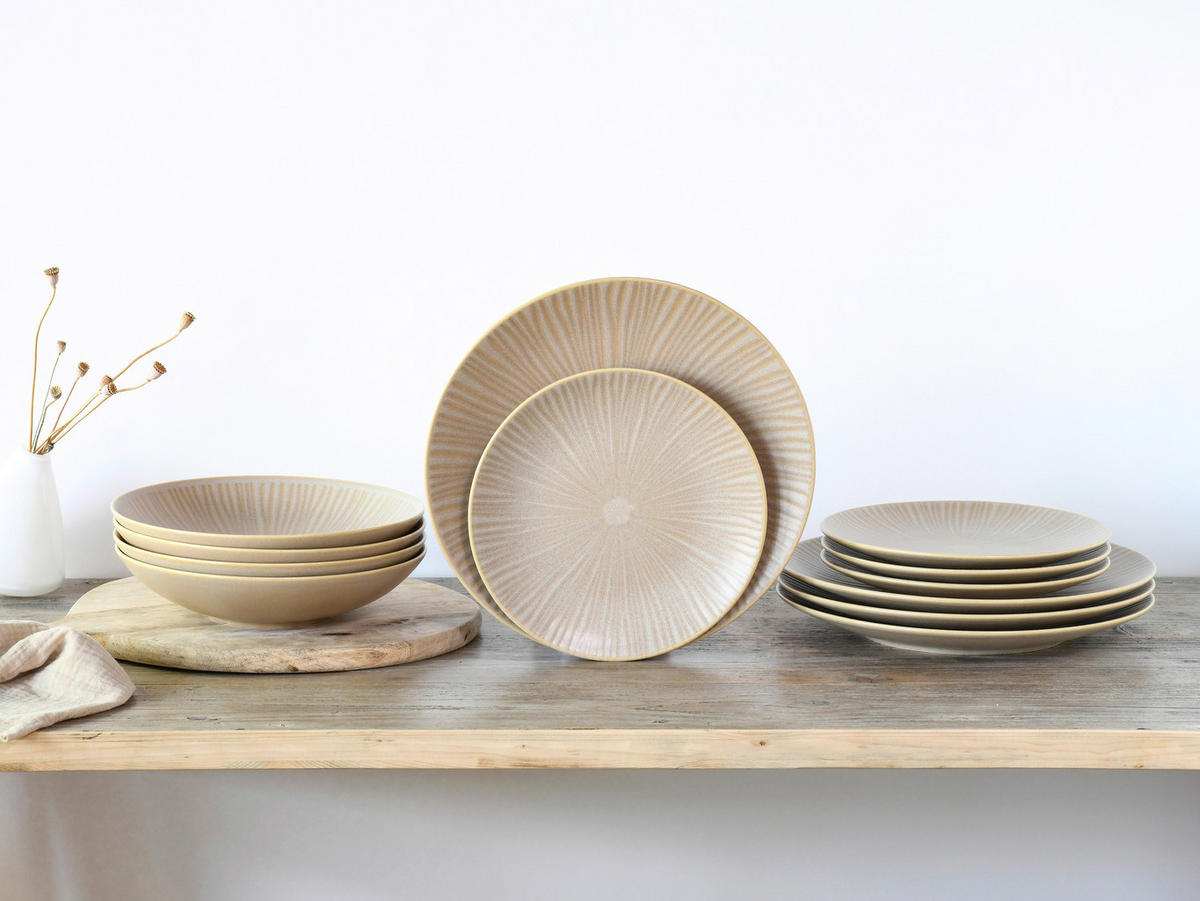 CreaTable Tafelservice Vesuvio Sand sandbeige Steinzeug Vesuvio Sand - sandbeige - CreaTable