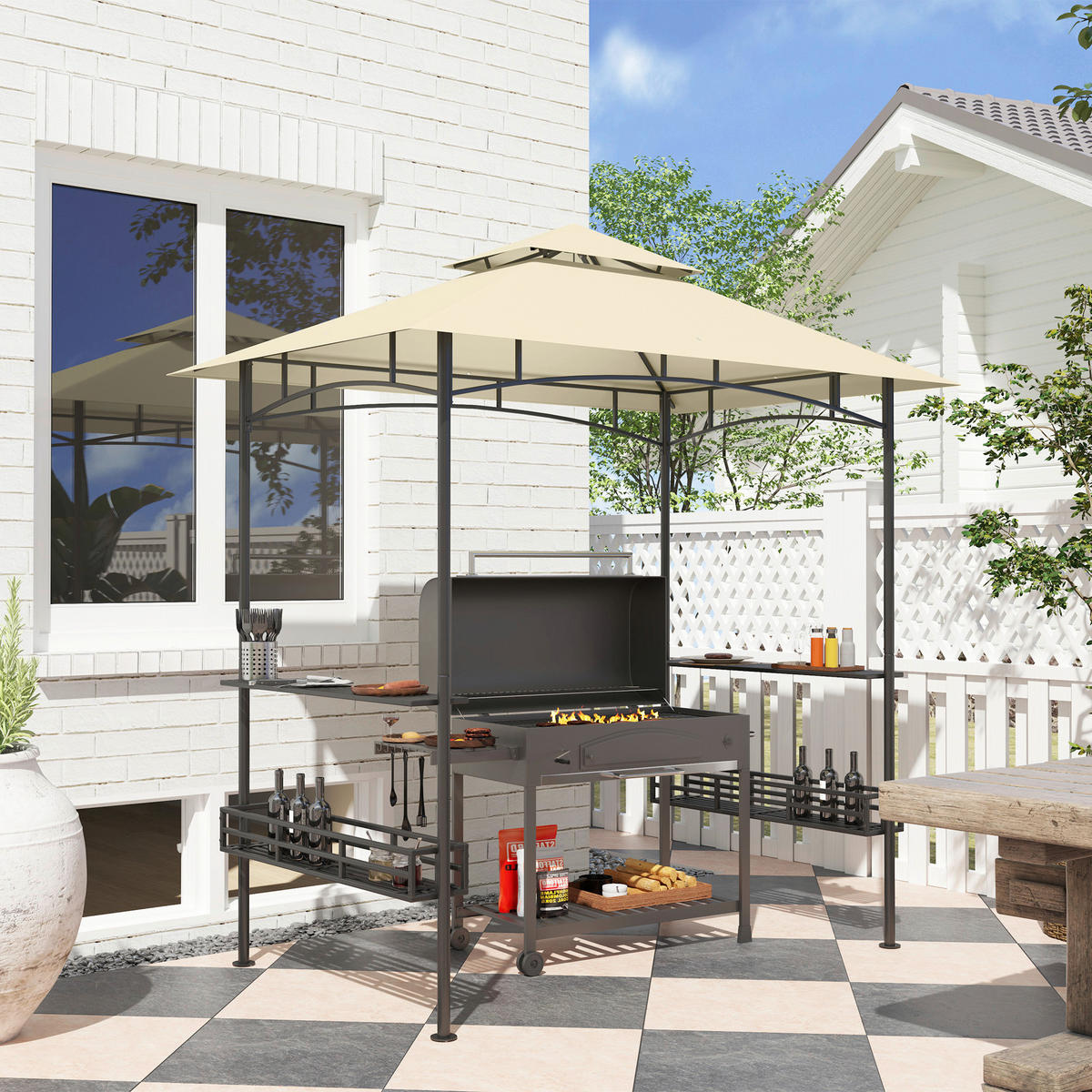 Outsunny Grillpavillon beige Stahl B/H/L: ca. 150x257x240 cm Grillpavillon - beige (240,00/150,00/257,00cm) - Outsunny