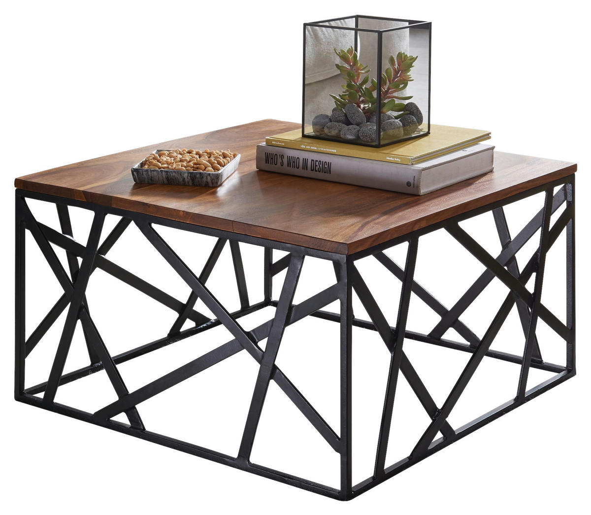 Couchtisch natur lackiert schwarz lackiert B/H/T: ca. 60x35x60 cm Couchtisch - natur/schwarz (60,00/35,00/60,00cm) - Wohnling