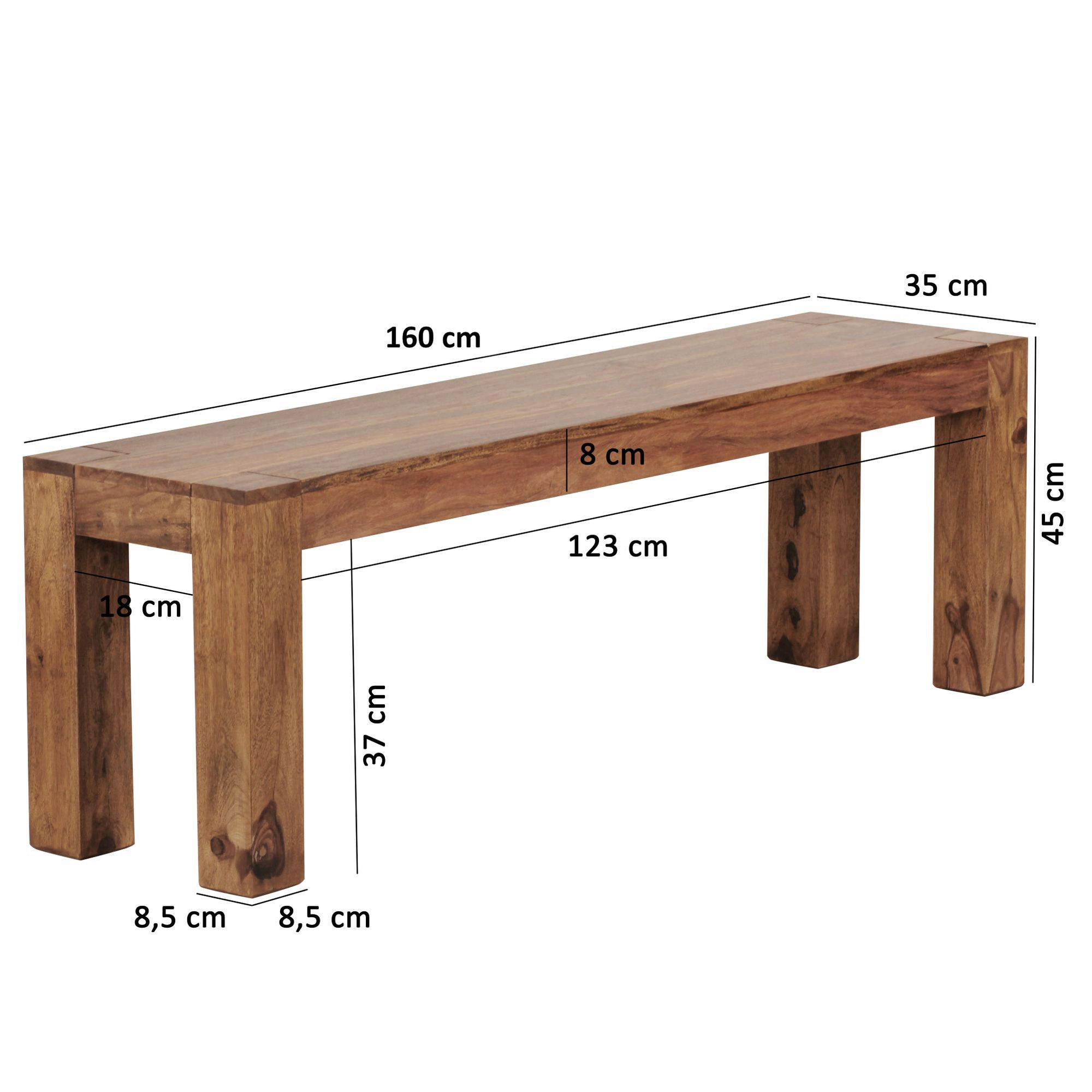 Wohnling Sitzbank natur Echtholz B/H/T: ca. 160x45x35 cm Sitzbank - natur (160,00/45,00/35,00cm) - Wohnling