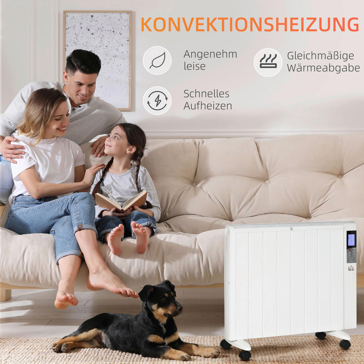 HOMCOM Heizlüfter 820-336V90WT weiß Polypropylen Edelstahl Aluminium B/H/L: ca. 7,5x75x58,5 cm ca. 2000 W Elektrische_Heizung - weiß (58,50/7,50/75,00cm) - HOMCOM