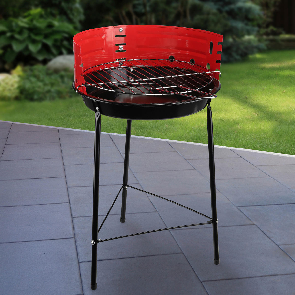 Grill Stahl H/D: ca. 56x33 cm Rundgrill - rot/schwarz (33,00/56,00cm)