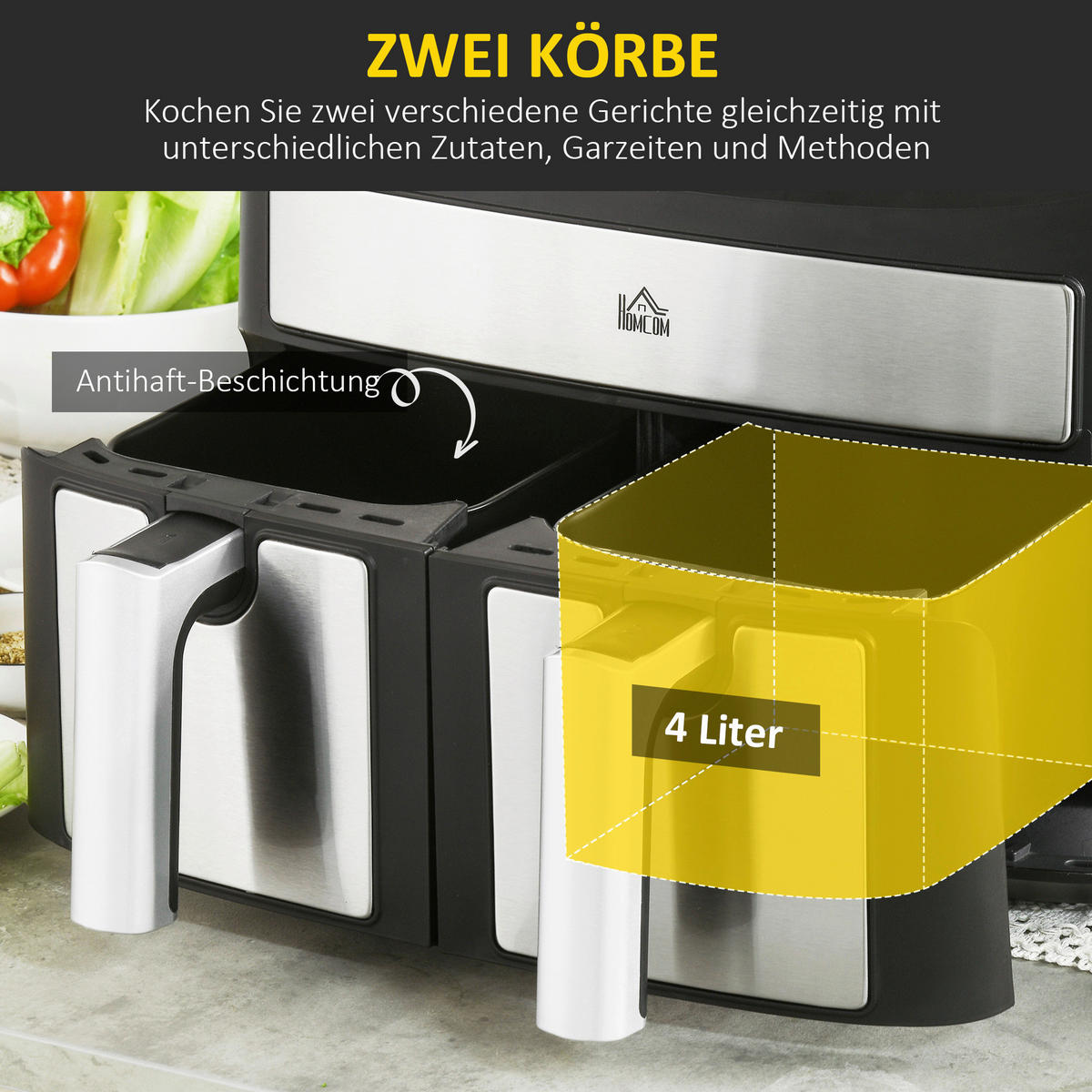 HOMCOM Küchengerät schwarz Kunststoff B/H/L: ca. 36,3x38,8x31,1 cm ca. 8 l Heißluftfritteuse - schwarz (31,10/36,30/38,80cm) - HOMCOM
