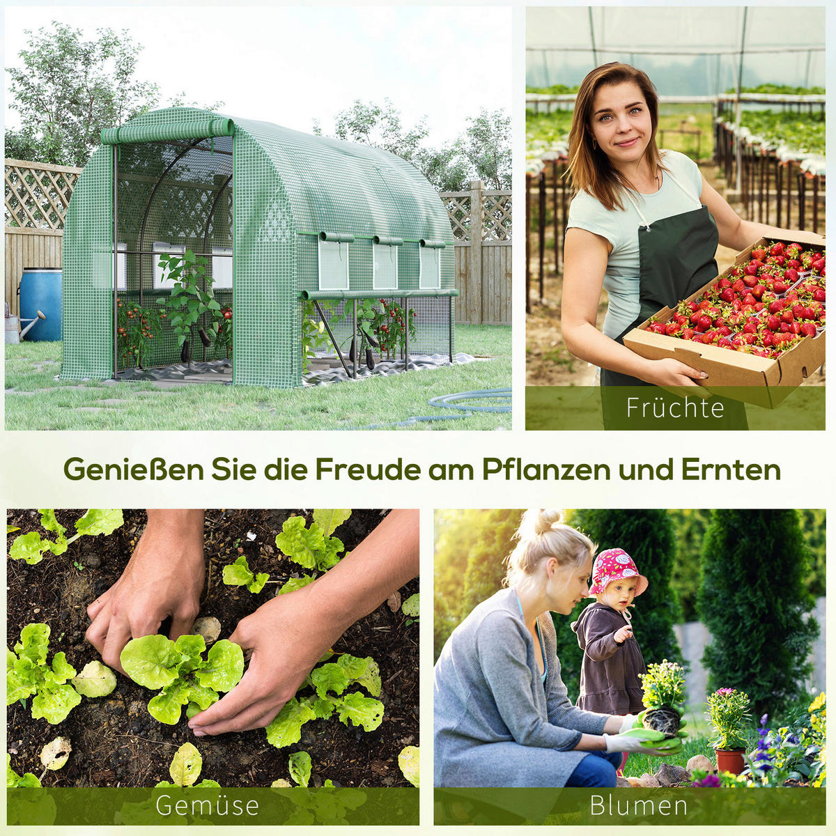 Outsunny Gewächshaus B/H/L: ca. 200x200x295 cm Gewächshaus - grün (295,00/200,00/200,00cm) - Outsunny