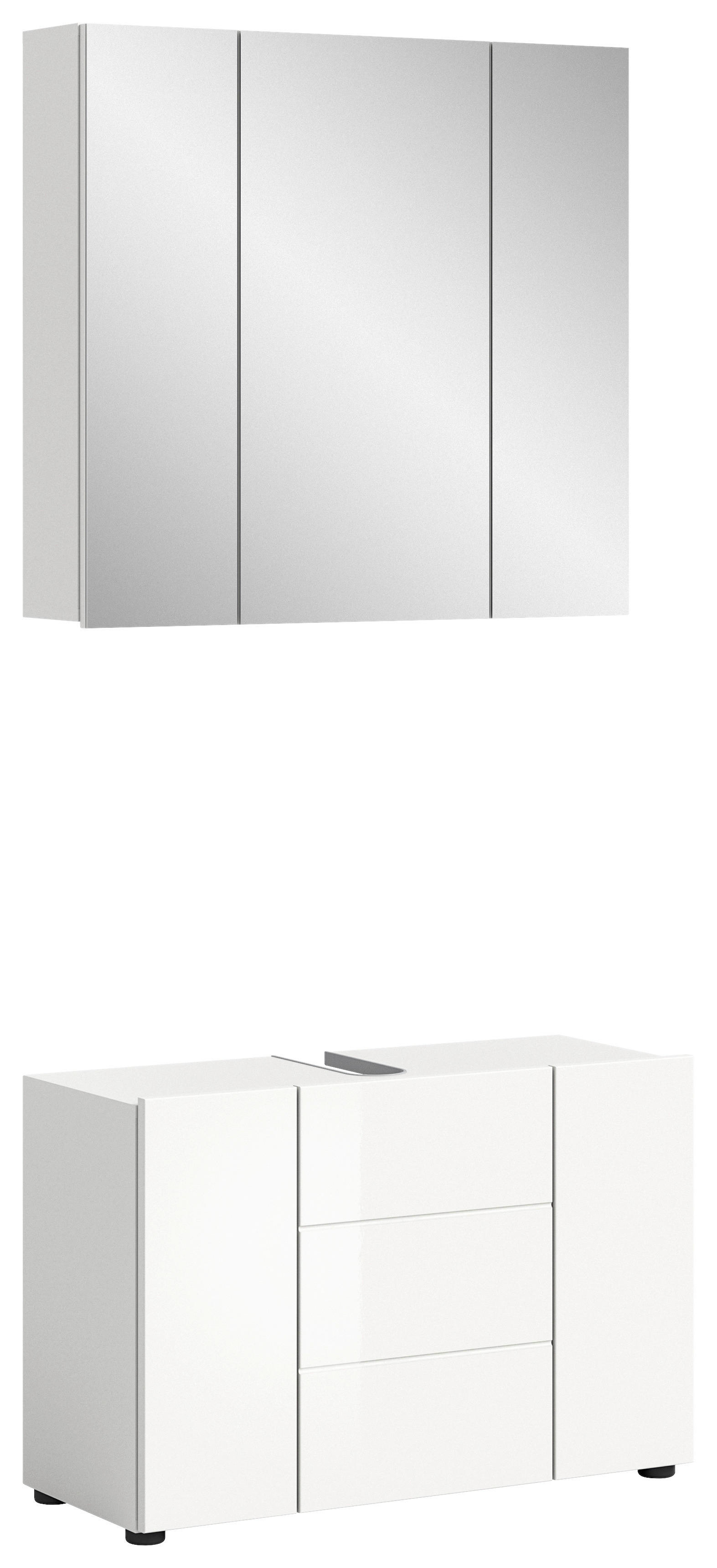 Badezimmer-Set VIRA weiß weiß Hochglanz B/H/T: ca. 82x190x34 cm VIRA - weiß (82,00/190,00/34,00cm) - xonox.home