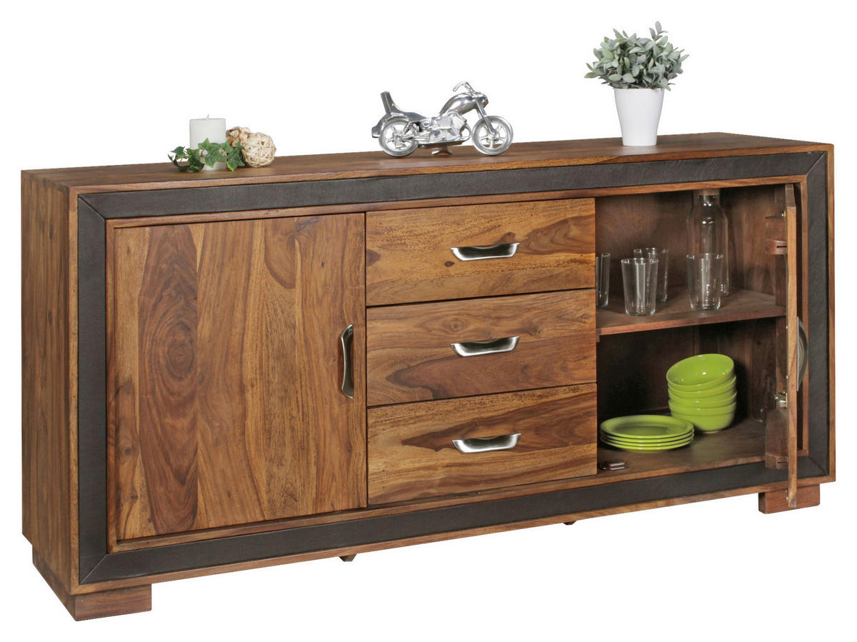 Sideboard natur schwarz Sideboard - natur/schwarz - Wohnling