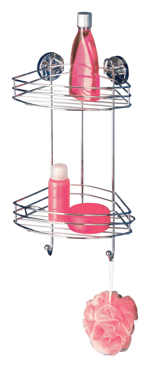 Eckregal Chrom Stahl B/H/L: ca. 23x43x21 cm Eckregal_2Etg.Vacuum-Loc - Chrom (21,00/23,00/43,00cm) - WENKO
