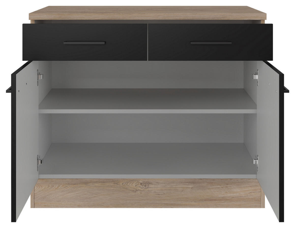 Unterschrank Capri schwarz matt B/H/T: ca. 100x85x60 cm Capri - schwarz/Oak (100,00/85,00/60,00cm) - Flex-Well